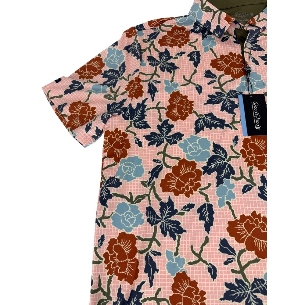 Good Good Golf Pink Canyon Polo Shirt Mens Size XL Blue Pink Floral NWT - Picture 5 of 7